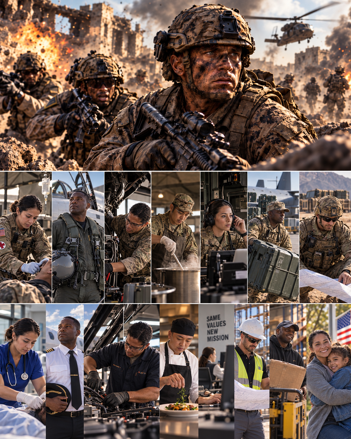 Military service roles transitioning into civilian life